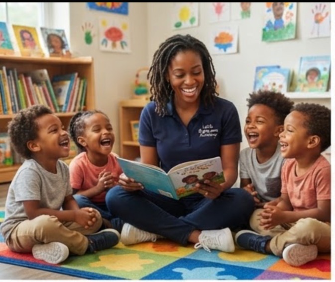 Teacher reading with young children